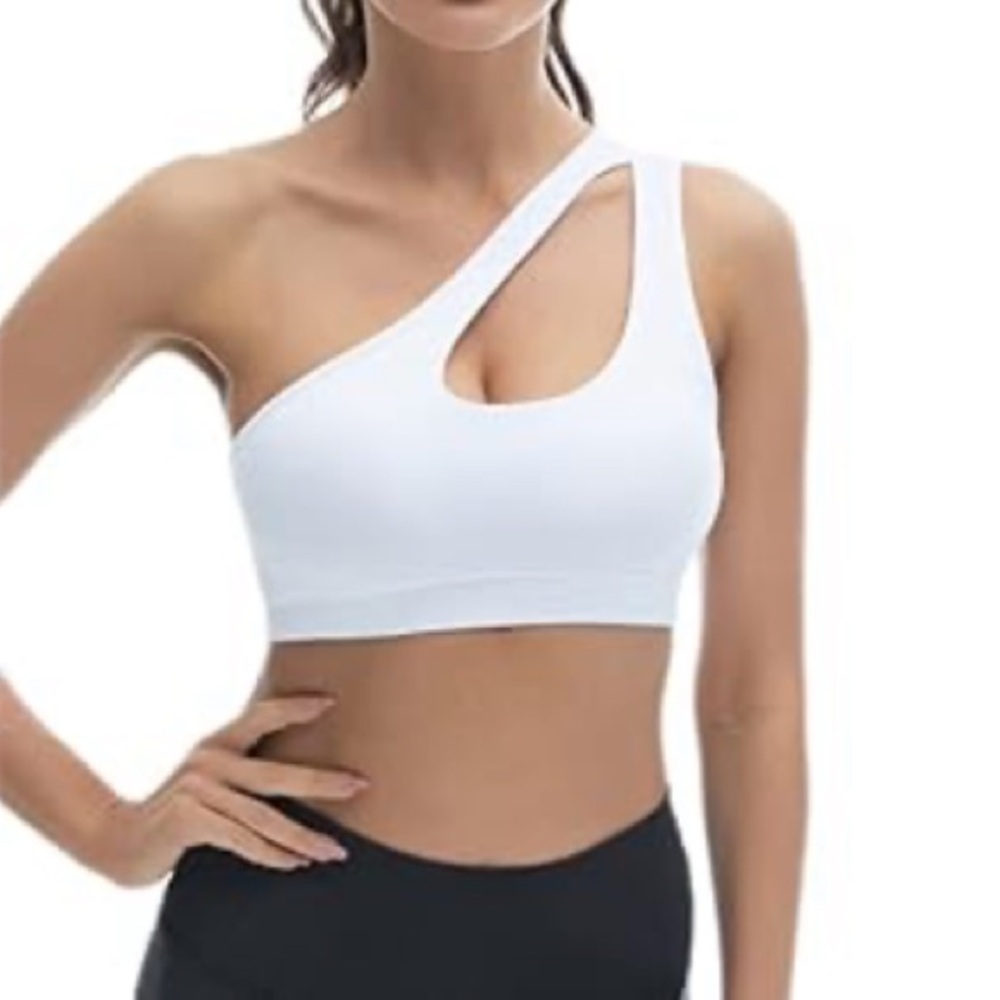 White asymmetric sports bra